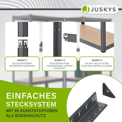 Juskys 3er Metall Regalsystem Basic – Schwerlastregal Grau
