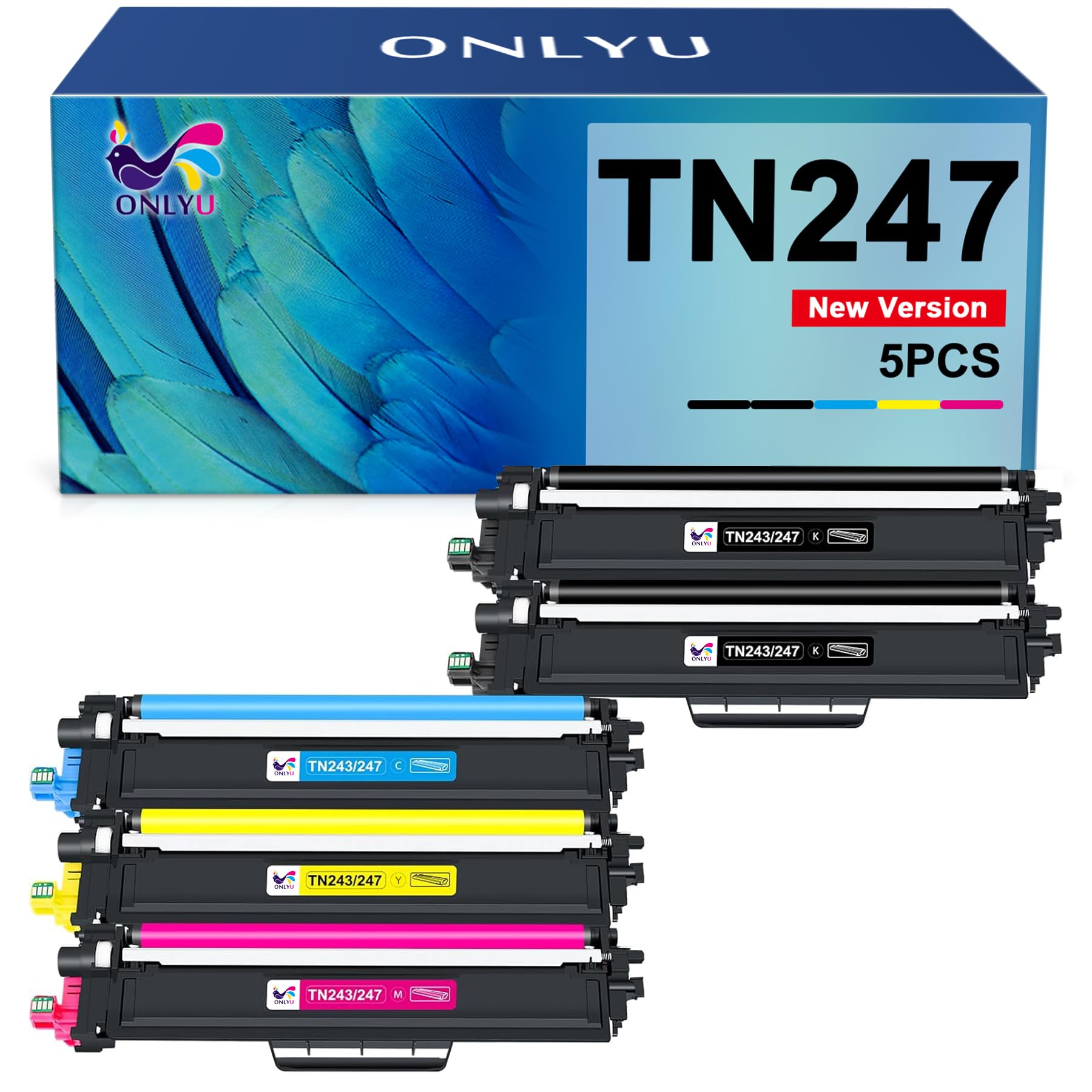 ONLYU Toner kompatibel mit Brother TN-243CMYK TN247, 5er-Pack mit 2 schwarzen und 3 farbigen Tonerkartuschen