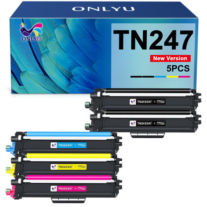 ONLYU Toner kompatibel mit Brother TN-243CMYK TN247, 5er-Pack mit 2 schwarzen und 3 farbigen Tonerkartuschen