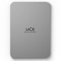 LaCie Mobile Drive Moon tragbare Festplatte 4TB silber. Flache, abgerundete Form, silberfarben. Dient mobiler Datenspeicherung und Backup.