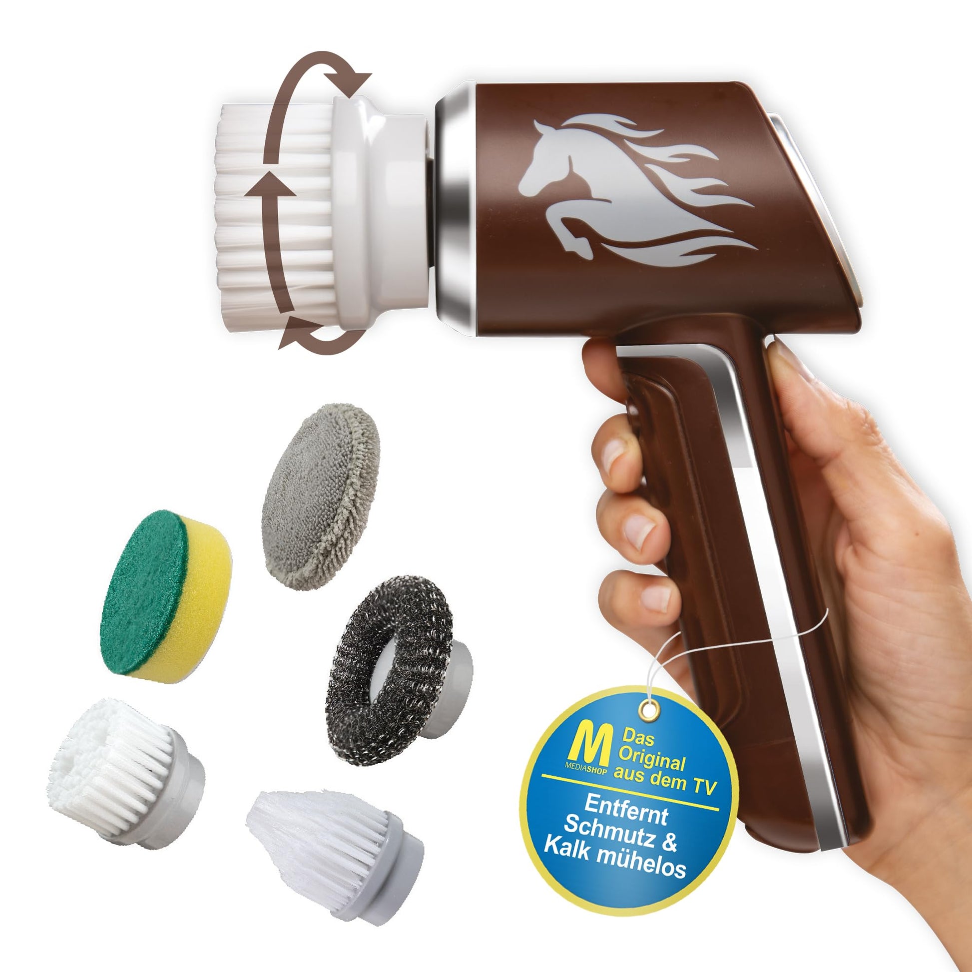 Mediashop Horsepower Scrubber Elektrische Reinigungsbürste kabellos mit fünf Bürstenaufsätzen