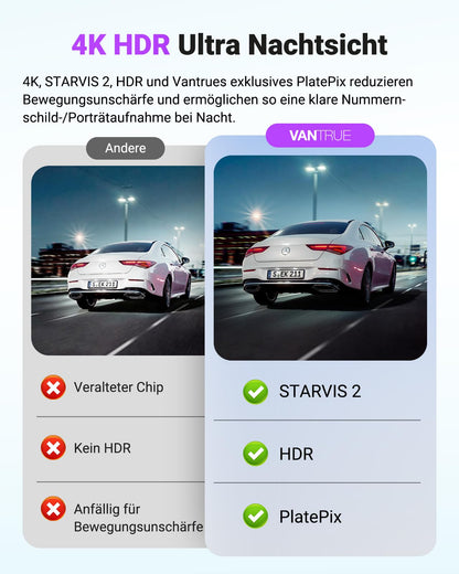 VANTRUE S1 PRO MAX 4K STARVIS 2 Dashcam Auto Vorne 5G WLAN