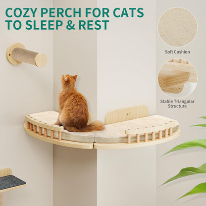 YITAHOME Katzen Kletterwand Set aus Holz – 7-teilige Katzenmöbel