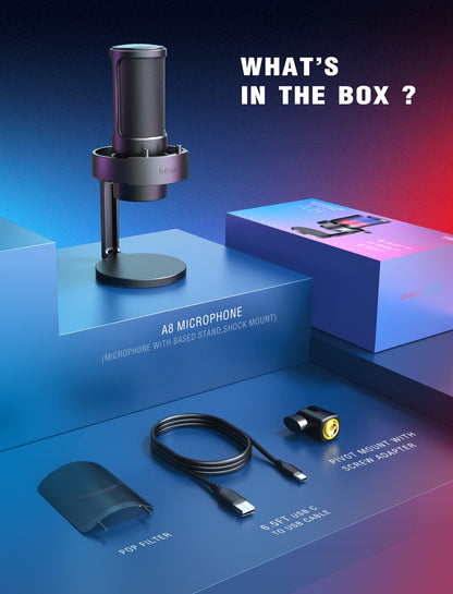 FIFINE A8 USB Mikrofon, Gaming Mikrofon mit RGB für PC, PS4 und PS5