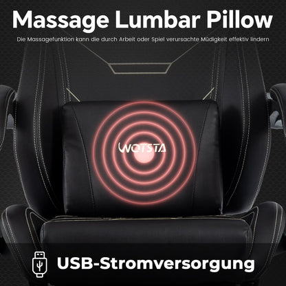 WOTSTA Gaming Stuhl ergonomisch mit Fussstütze, schwarz