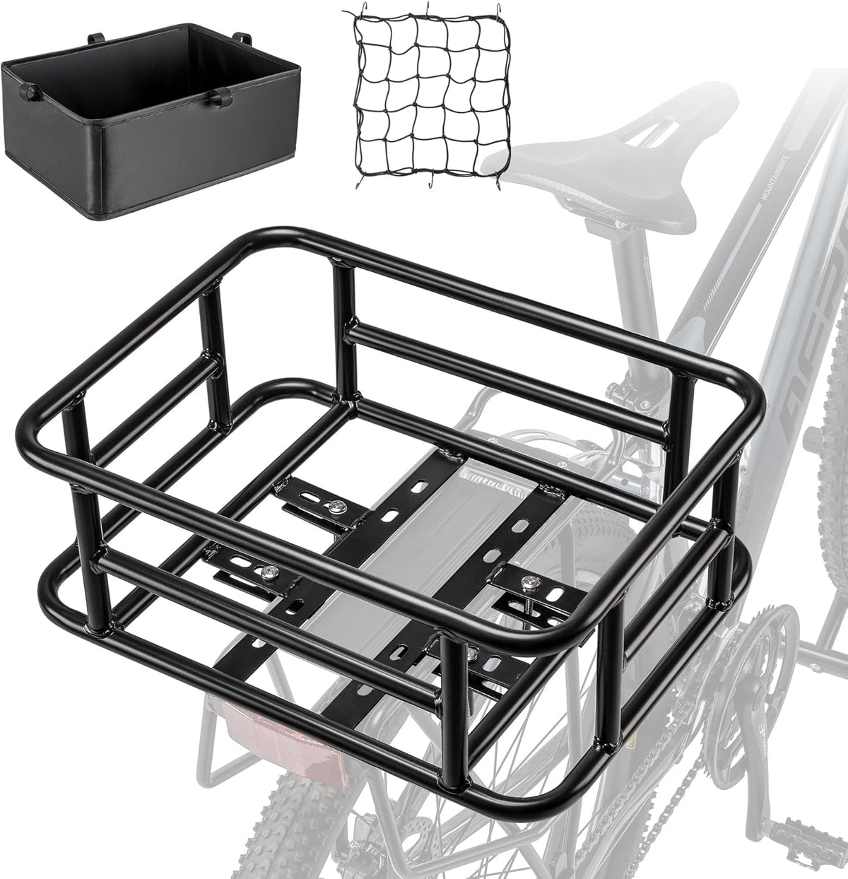 CXWXC Fahrradkorb hinten aus Metall mit Cargo-Netz und Innenfutter