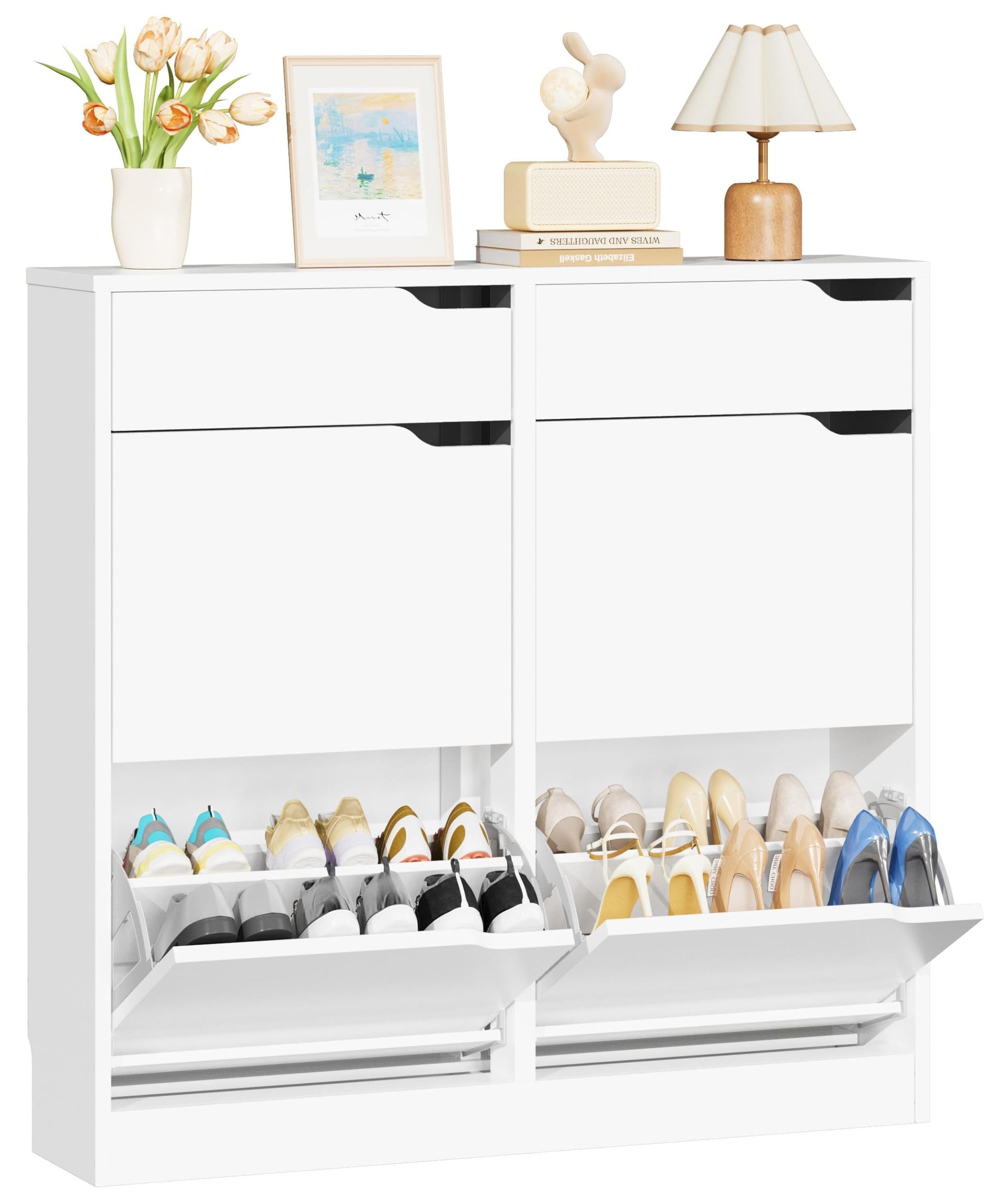 IRONCK Schuhschrank mit 4 Klappen und 2 Schubladen, schmal, weiss, für Flur und Eingang