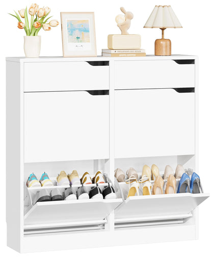 IRONCK Schuhschrank mit 4 Klappen und 2 Schubladen, schmal, weiss, für Flur und Eingang