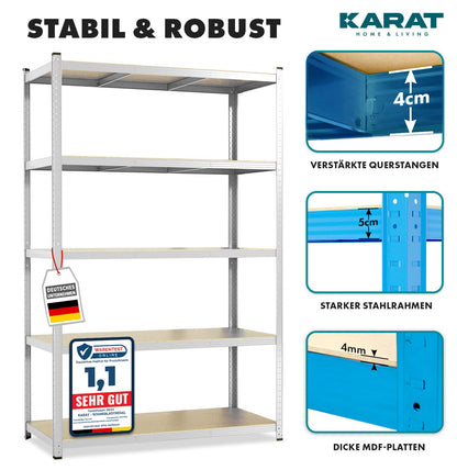 KARAT Schwerlastregal 2er Set, 5 Böden, 40 x 90 x 180 cm, verzinkt