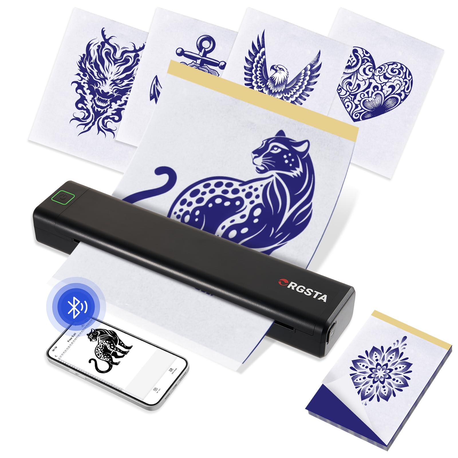 ORGSTA S008 Tattoo Schablonendrucker Bluetooth Thermodrucker, kompakt und kabellos