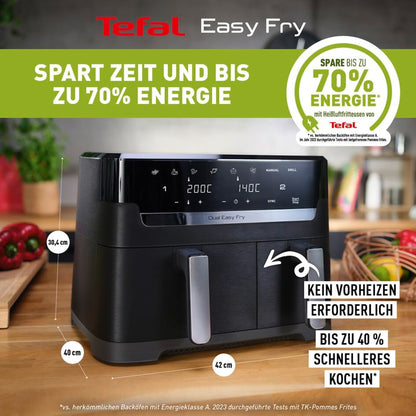 Tefal Dual Easy Fry Heissluftfritteuse Doppelkammer - Schwarz EY9018