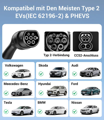 VoltBox Typ 2 Ladekabel Schuko 3,7 kW, 7 m, EV-Ladegerät mit LCD