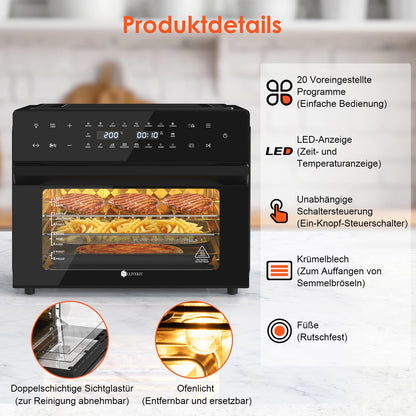 LLIVEKIT Heissluftfritteuse XXL 30L, Minibackofen mit 20 Programmen