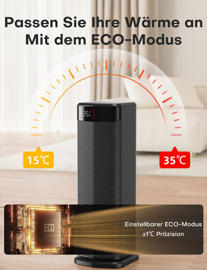 QEXREED Heizlüfter DH-QN26A, 2000W PTC, 90°-Oszillation, Fernbedienung