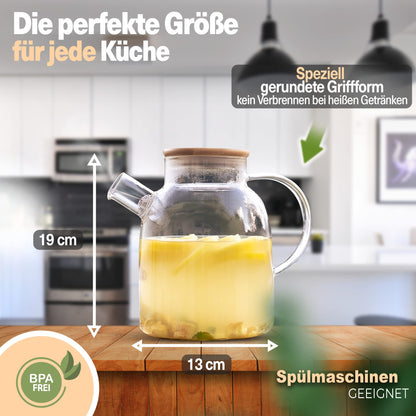 CLIDOR Aurora Teekanne mit Siebeinsatz, 1,6 Liter Borosilikatglas