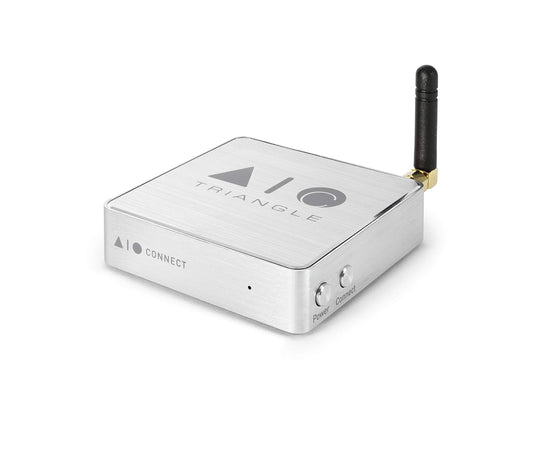 TRIANGLE AIO C Multiroom WLAN Audio Streamer Silber. Silbernes Gehäuse. Verbindet Audioanlagen via WLAN für Multiroom-Audio.