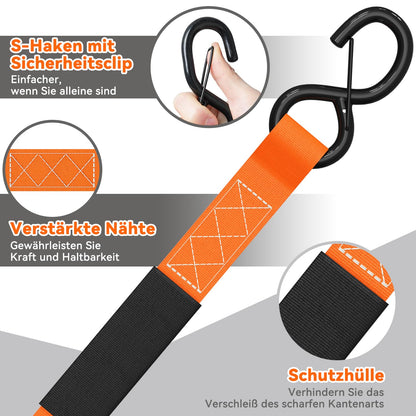 Ohuhu Spanngurte mit Ratsche 4er Set Schwerlast 4,6 m orange