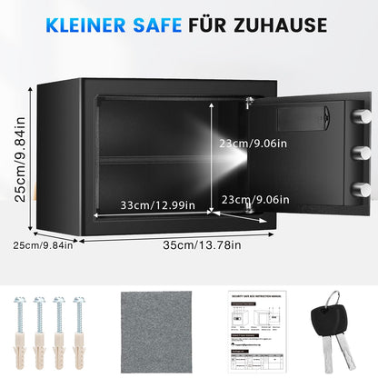Tiskgg Tresor Safe 25L mit Zahlenschloss, Alarm und abnehmbarem Regal