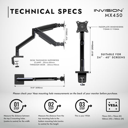 Invision MX450 Monitor Halterung 24-40 Zoll VESA 75-100 mm