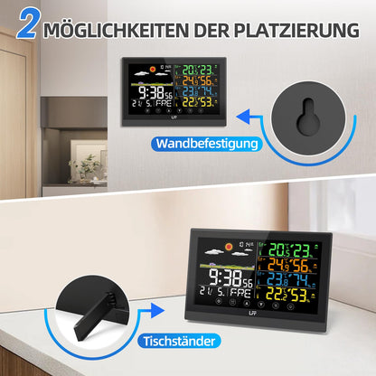 LFF Funk Wetterstation Innen Aussen mit Sensoren - Farbdisplay Atomuhr