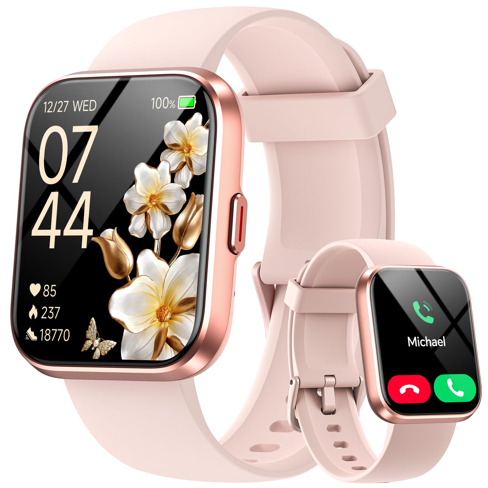 aeac Smartwatch Damen mit Telefonfunktion, 1,85-Zoll-HD-Display, roséfarben