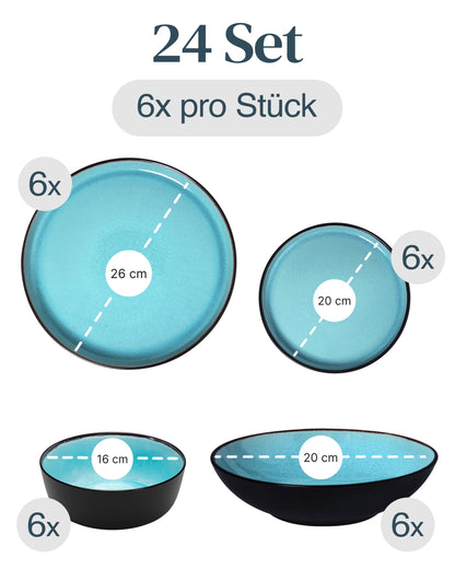 Pure Living Ibiza Steingut Geschirrset - 6P 24 tlg. Aquamarin