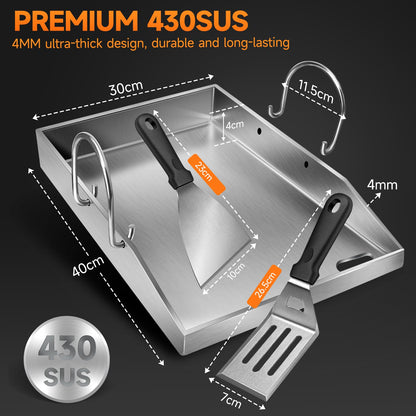 ColCospie Plancha Grillplatte Edelstahl 40 x 30 cm mit 2 Grillspateln