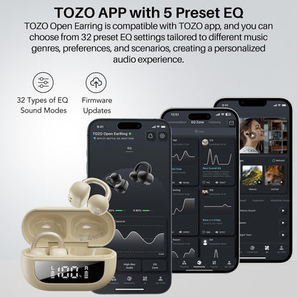 TOZO OpenEarRing Open-Ear-Kopfhörer, Bluetooth 5.4, Clip-On, Khaki