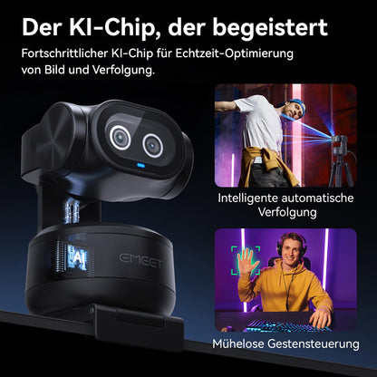 EMEET PIXY 4K PTZ Webcam mit Dual-Kamera und KI-Tracking