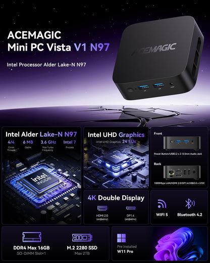 ACEMAGICIAN Vista Mini V1 Mini PC N97 16GB 1TB Win11 Pro