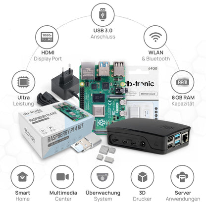 Raspberry Pi 4 8GB Starter-Kit – 64GB Black Edition