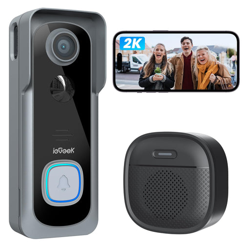 ieGeek Bell J9 Video-Türklingel mit Kamera, 2K, WLAN, IP66, Grau