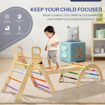 BlueWood 3-in-1 Montessori Indoor Kletterdreieck Set - Regenbogen