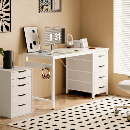 ODK Schreibtisch mit 4 Schubladen, Computertisch 100 x 48 cm, weiss