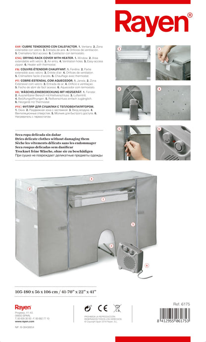 Rayen Wäscheständerabdeckung mit Heizung - Ausziehbar Grau 105-180cm