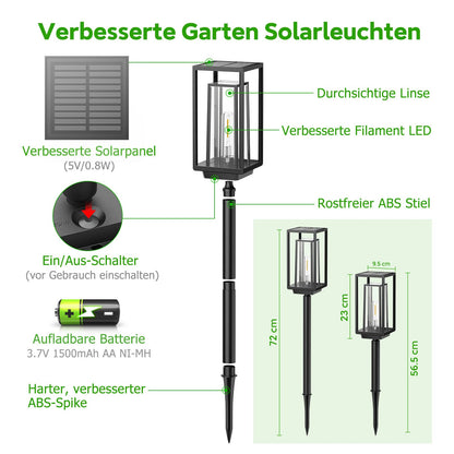 PUAIDA Solarlampen für Aussen Garten, 4er-Set Solarleuchten IP65