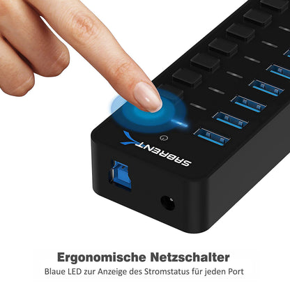 Sabrent HB-BU10 USB 3.0 Hub aktiv mit 10 Ports und 60W Netzteil