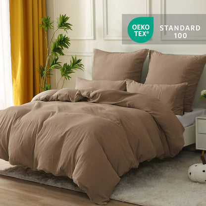 SOULFUL Muslin Baumwoll Bettwäsche Set 135x200 - Dunkler Kaffee