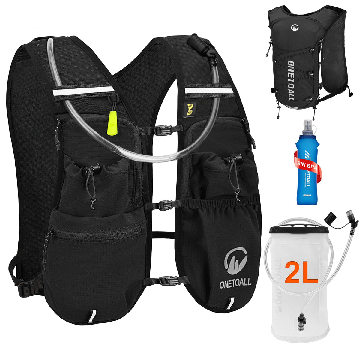 ONETOALL Laufweste mit Trinkblase 2L, ultraleichter Laufrucksack, reflektierende Elemente