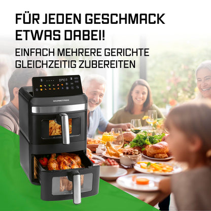 GOURMETmaxx FryUp XL Doppelkammer Heissluftfritteuse 12L Sichtfenster