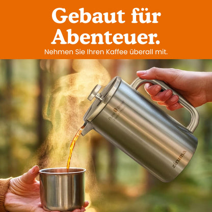 Ziruma French Press Edelstahl Kaffeebereiter doppelwandig, 1 Liter