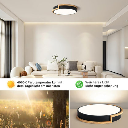 Vikaey LED Deckenleuchte Schwarz 40cm Holz 36W 4000K