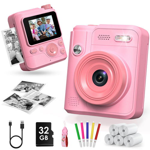 Gofunly H11 Kinderkamera Sofortbildkamera 1080P HD mit 32 GB Karte, IPS-Bildschirm, tintenfreier Druck