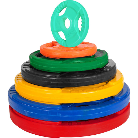 GORILLA SPORTS® Fitness Hantelscheiben 50mm Gummi mit Griffe. Runde, schwarze Gummischeiben mit 50mm Bohrung und integrierten Griffen. Zum Krafttraining.