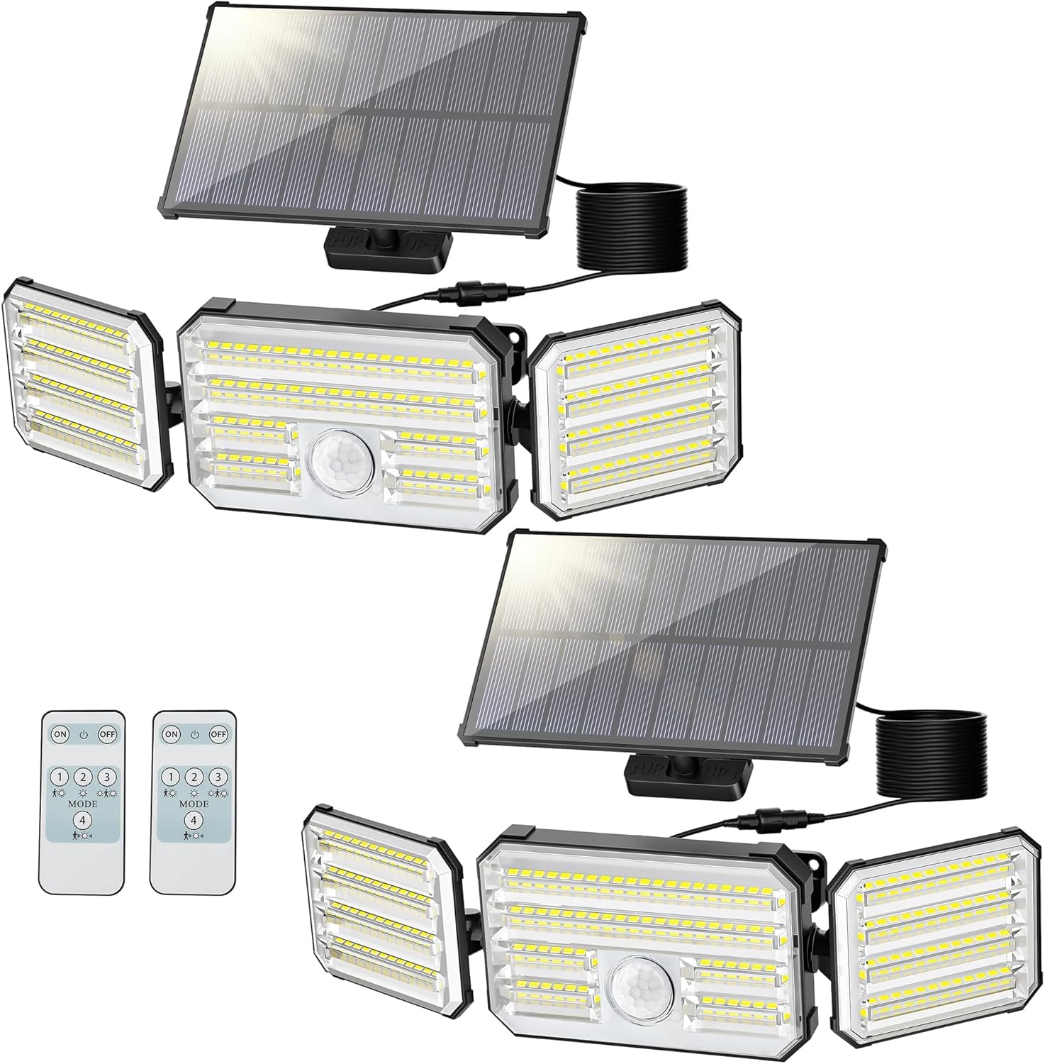 Possily Solarlampen für Aussen mit Bewegungsmelder, 2 Stück – Wandleuchten mit vier verstellbaren Lampenköpfen