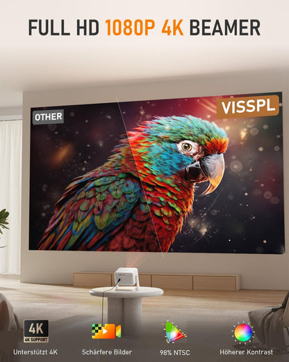 VISSPL Smart Mini Beamer – Netflix, Autofokus, 6D, 1080P/4K