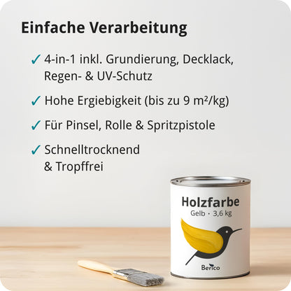 Berico Holzfarbe 4in1 Premium Holzlack – Gelb 3.6 kg