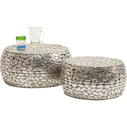 Kare Design Couchtisch Pebbles Deluxe Silber 2er-Set Ø56/66cm