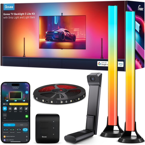Govee 3 Lite Kit TV Hintergrundbeleuchtung – 55-65 Zoll: Farbiges, flexibles RGBIC-LED-Band. Synchronisiert Farben mit TV-Bildschirm für immersives Seherlebnis.