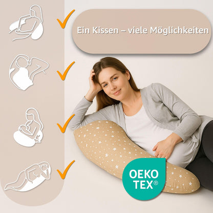 Totsy Baby Stillkissen XXL 190 cm mit Oeko-Tex Musselin-Bezug